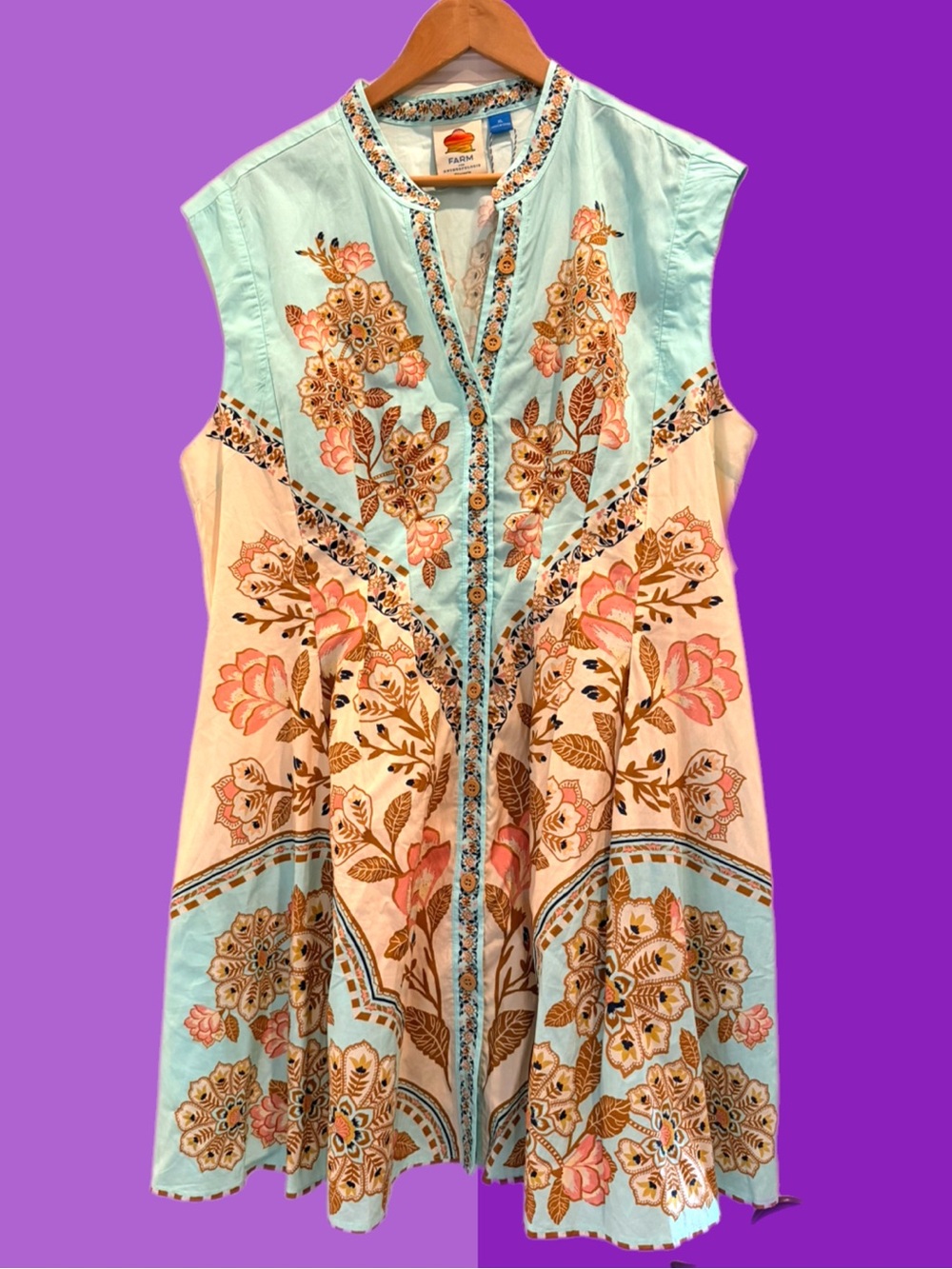 FARM Rio for Anthropologie Mint and Tan Floral Mini Dress - Picture 3 of 8